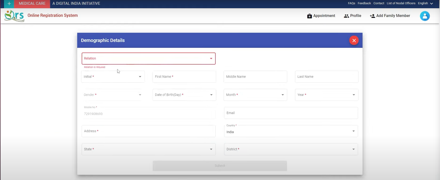 Add Patient biodata on ORS portal appointments online in AIIMS